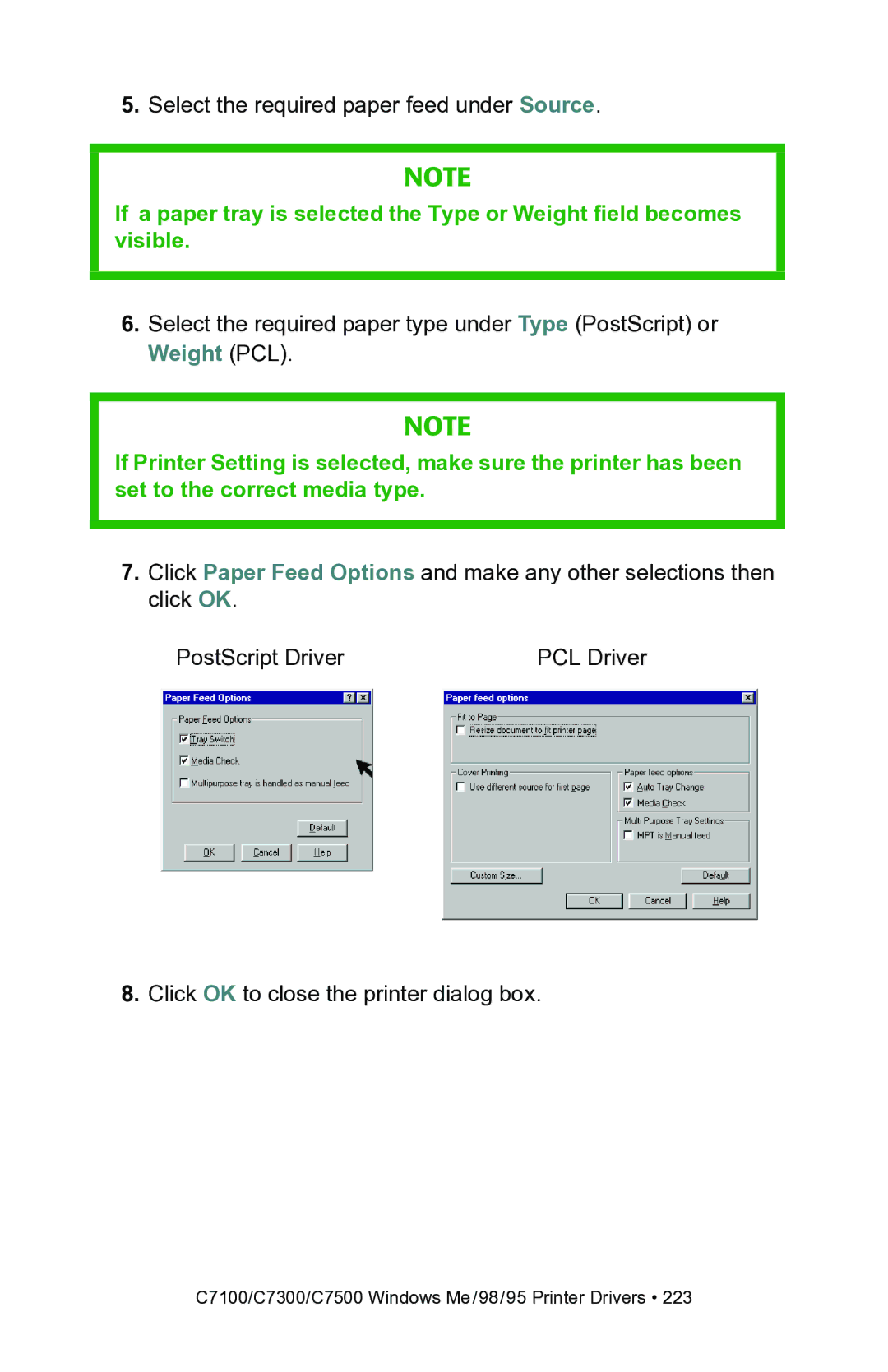 Oki C7100, C7300 manual Select the required paper feed under Source 