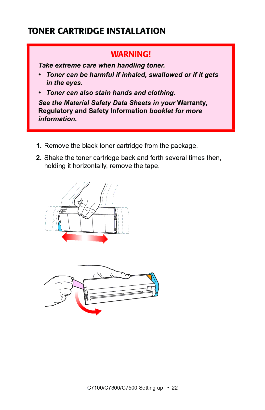 Oki C7300, C7100 manual Toner Cartridge Installation 