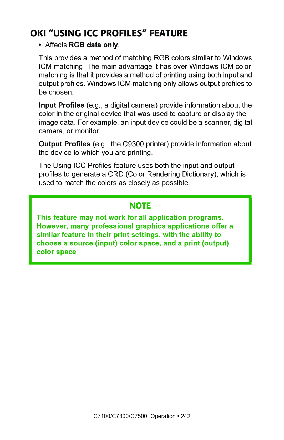 Oki C7300, C7100 manual OKI Using ICC Profiles Feature 