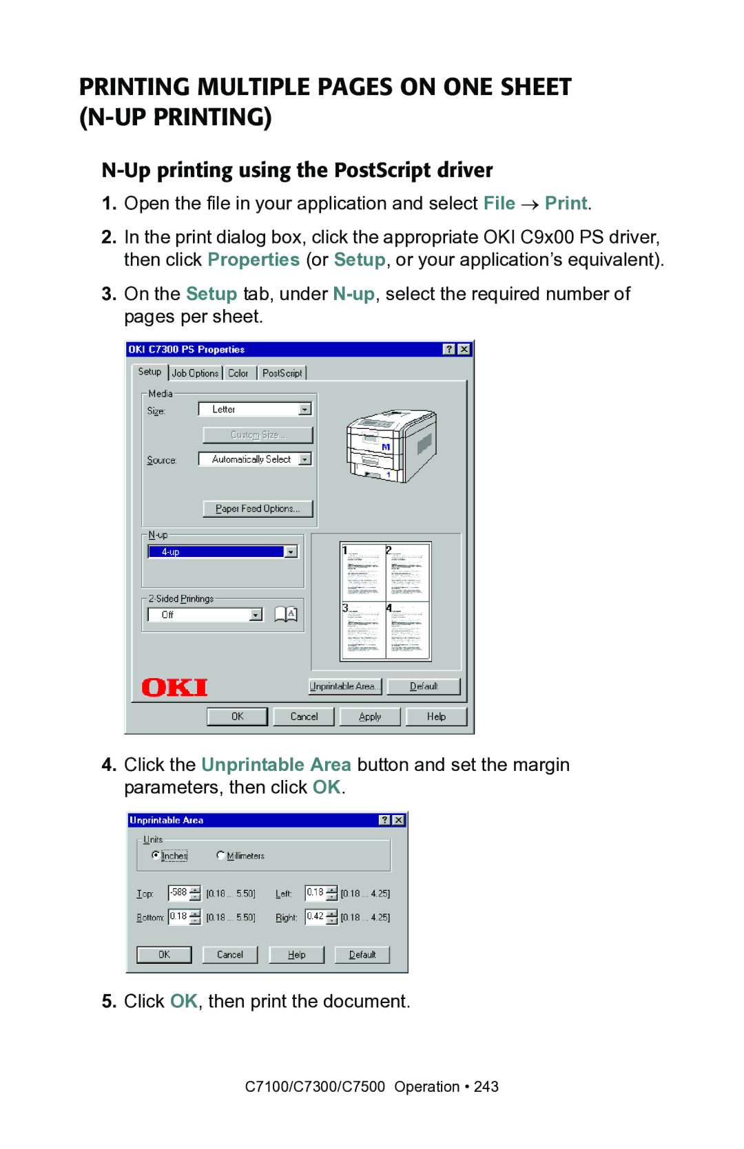 Oki C7100, C7300 manual Printing Multiple Pages on ONE Sheet N-UP Printing 