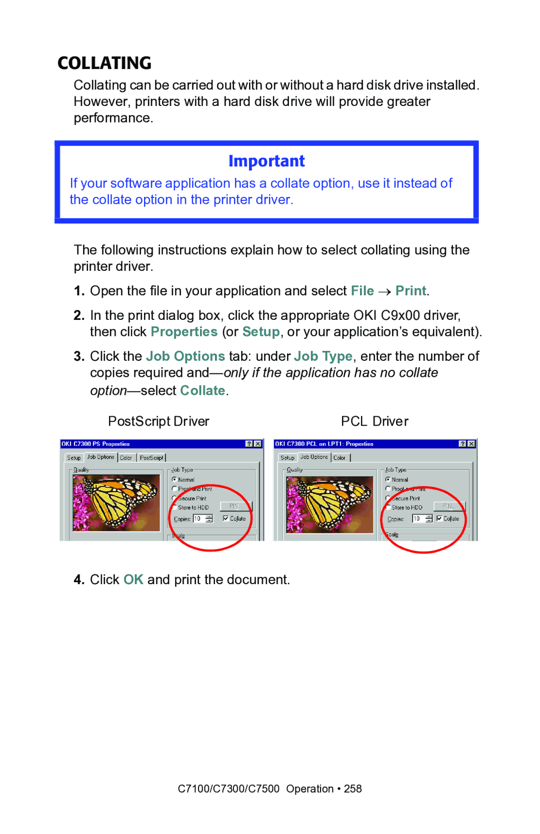 Oki C7300, C7100 manual Collating 