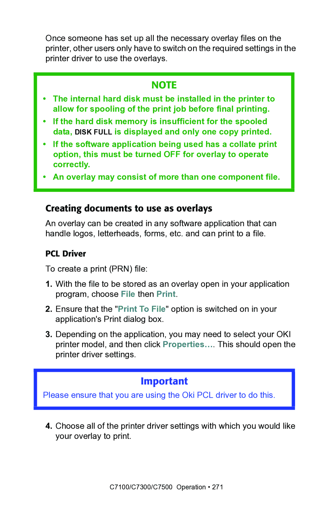 Oki C7100, C7300 manual Creating documents to use as overlays 