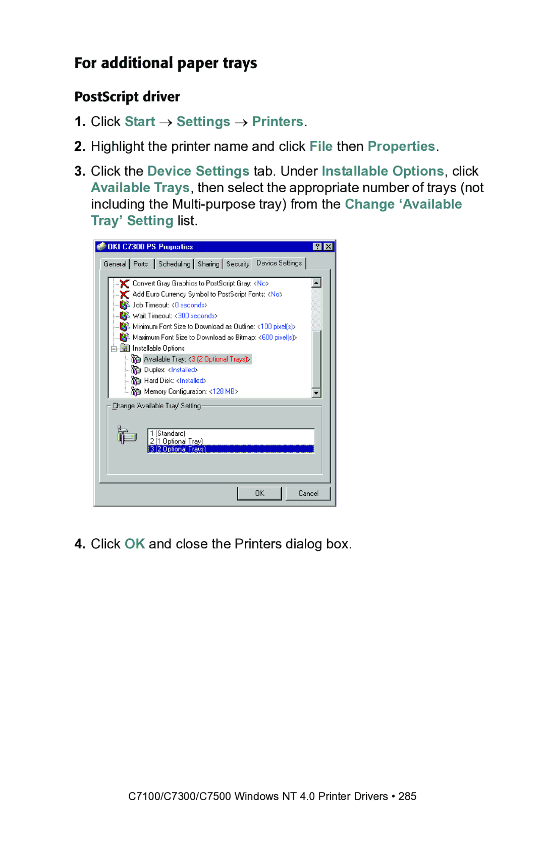 Oki C7100, C7300 manual For additional paper trays 