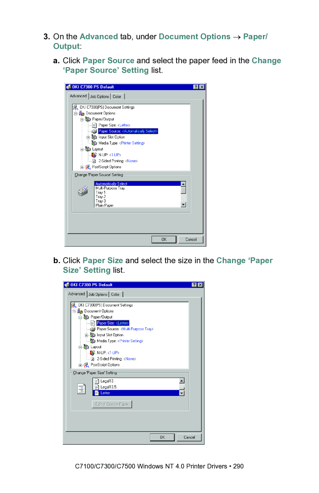 Oki C7300, C7100 manual On the Advanced tab, under Document Options Paper/ Output 