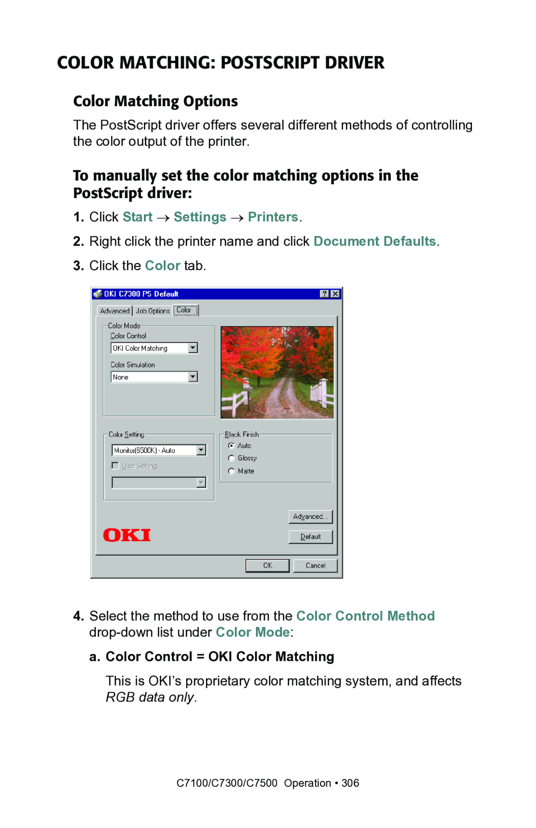 Oki C7300, C7100 manual Color Matching Postscript Driver 