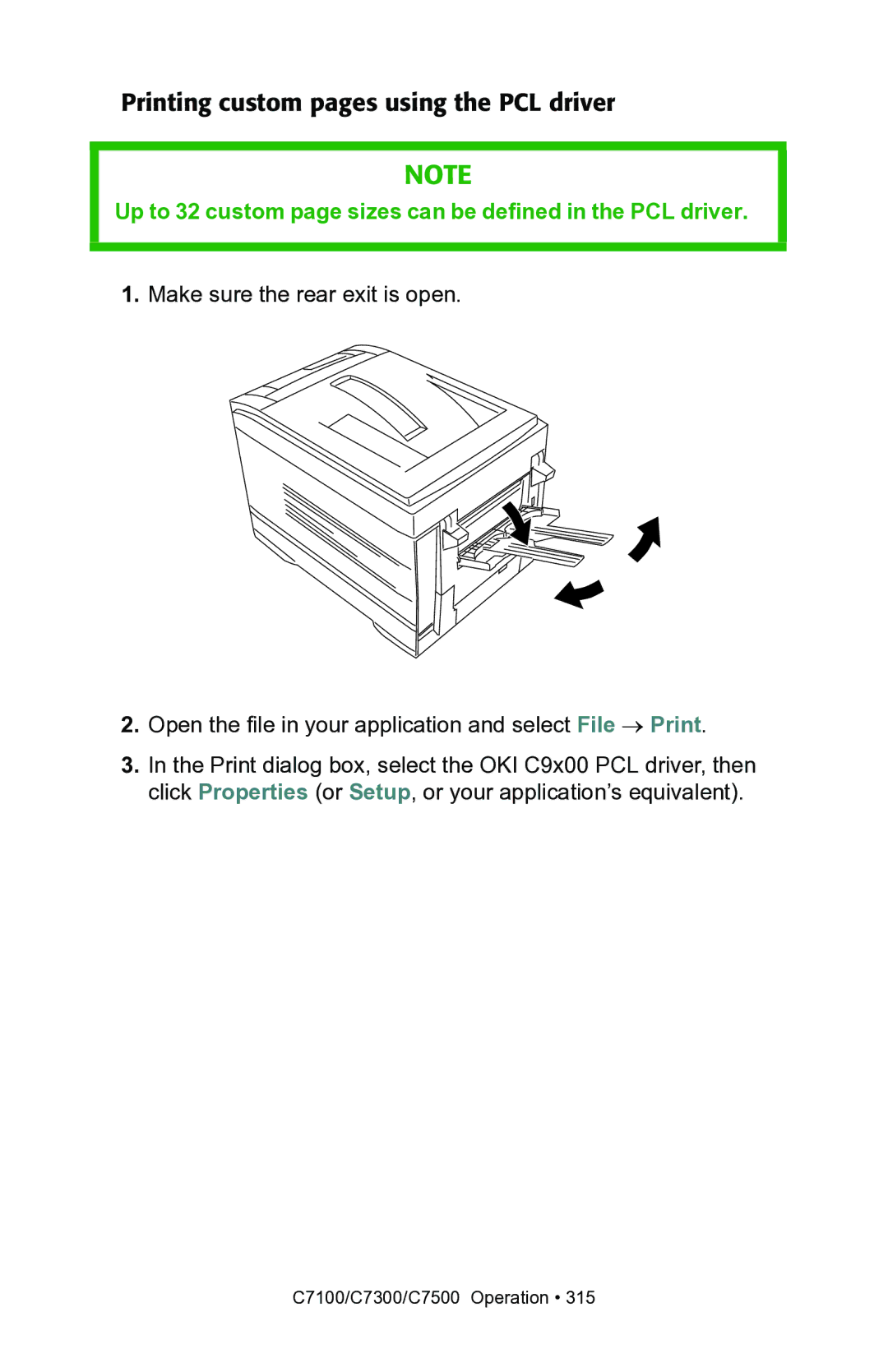 Oki C7100, C7300 manual Printing custom pages using the PCL driver 