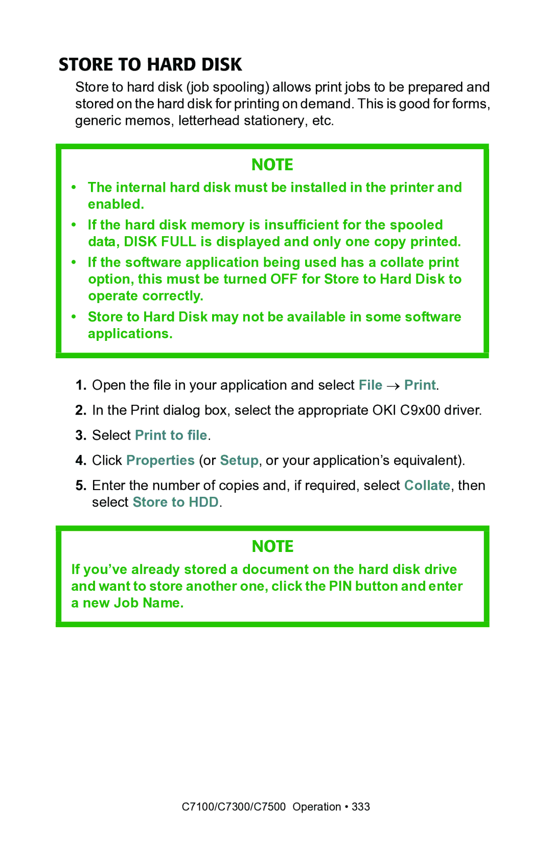 Oki C7100, C7300 manual Store to Hard Disk 