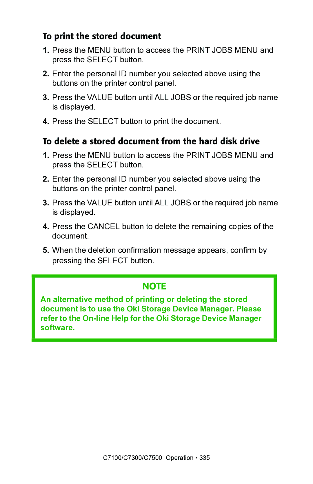 Oki C7100, C7300 manual To print the stored document 