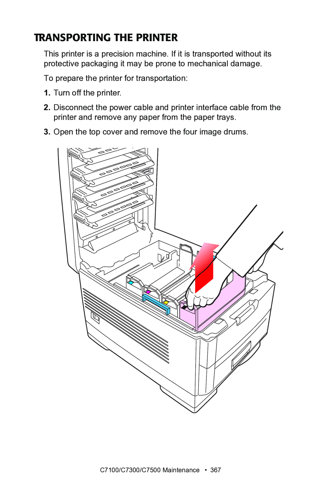 Oki C7100, C7300 manual Transporting the Printer 