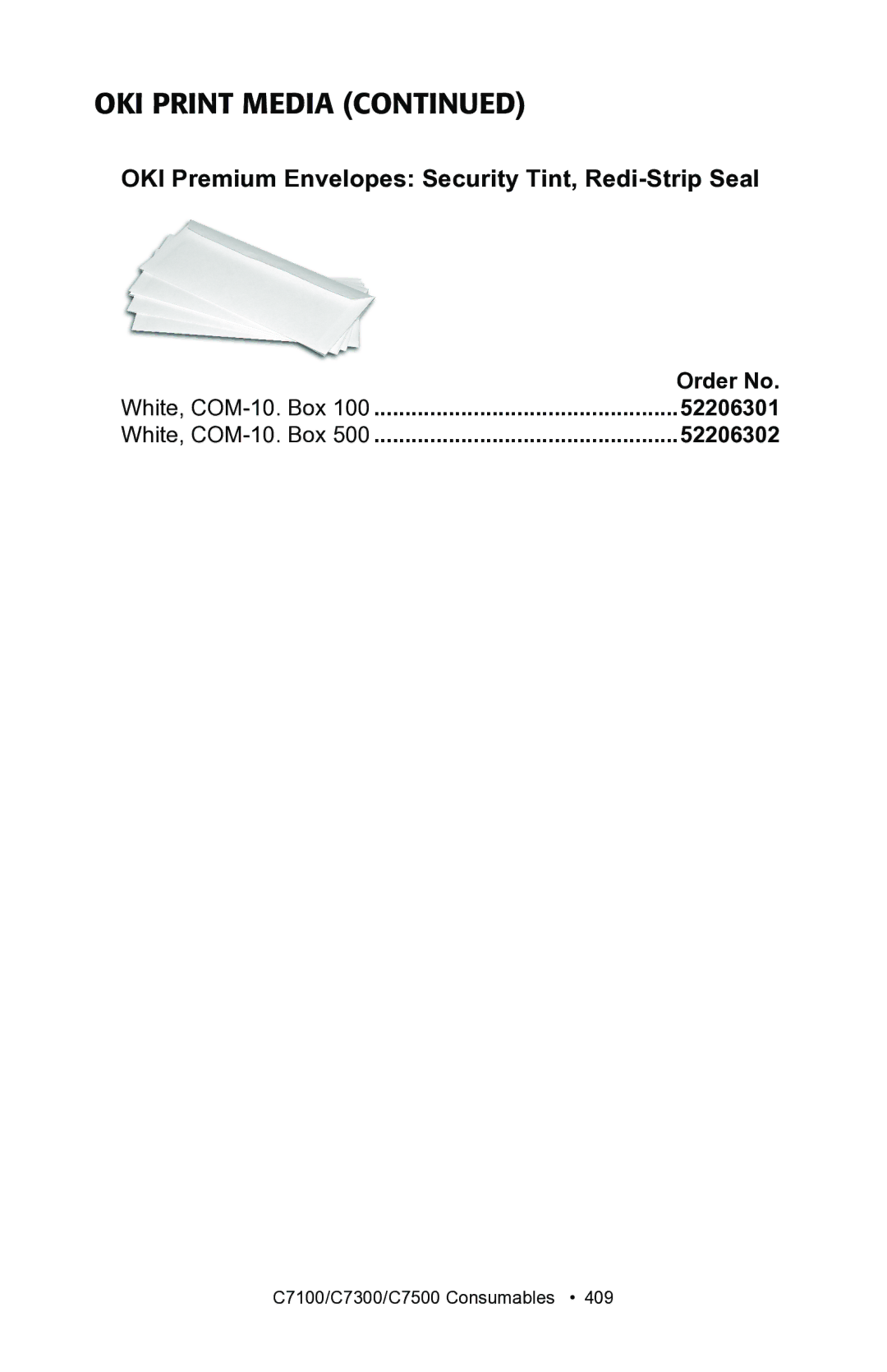 Oki C7100, C7300 manual OKI Premium Envelopes Security Tint, Redi-Strip Seal 