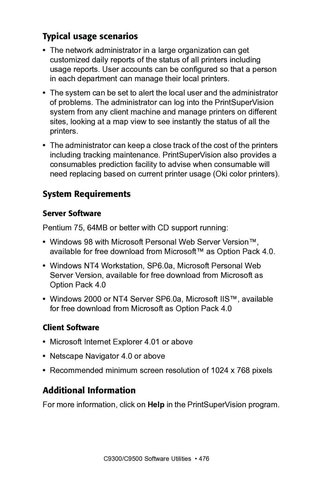 Oki C7300, C7100 manual Typical usage scenarios, System Requirements, Additional Information 