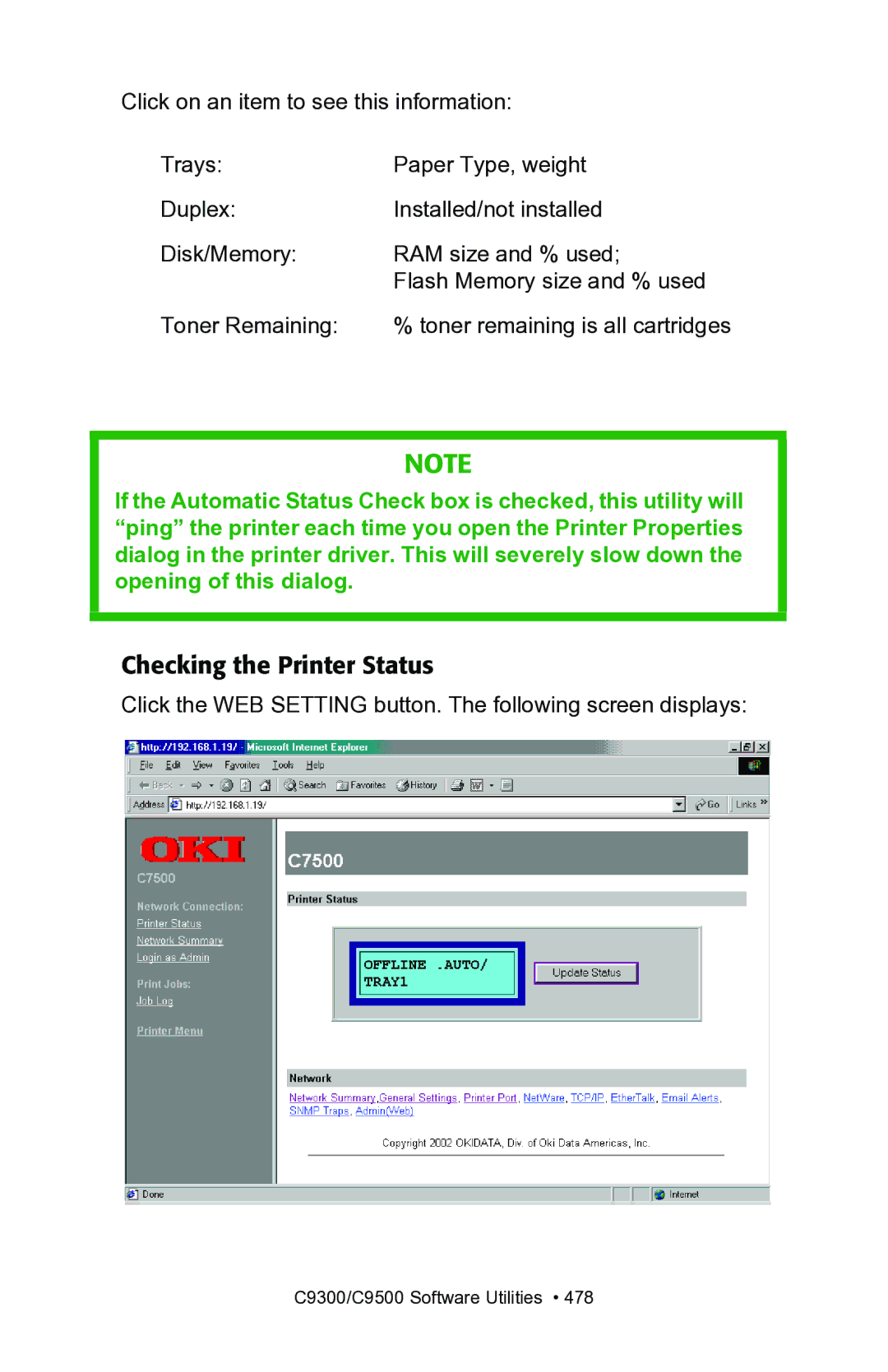 Oki C7300, C7100 manual Checking the Printer Status 