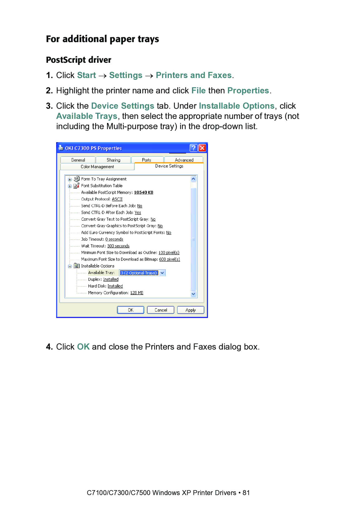 Oki C7100, C7300 manual For additional paper trays 