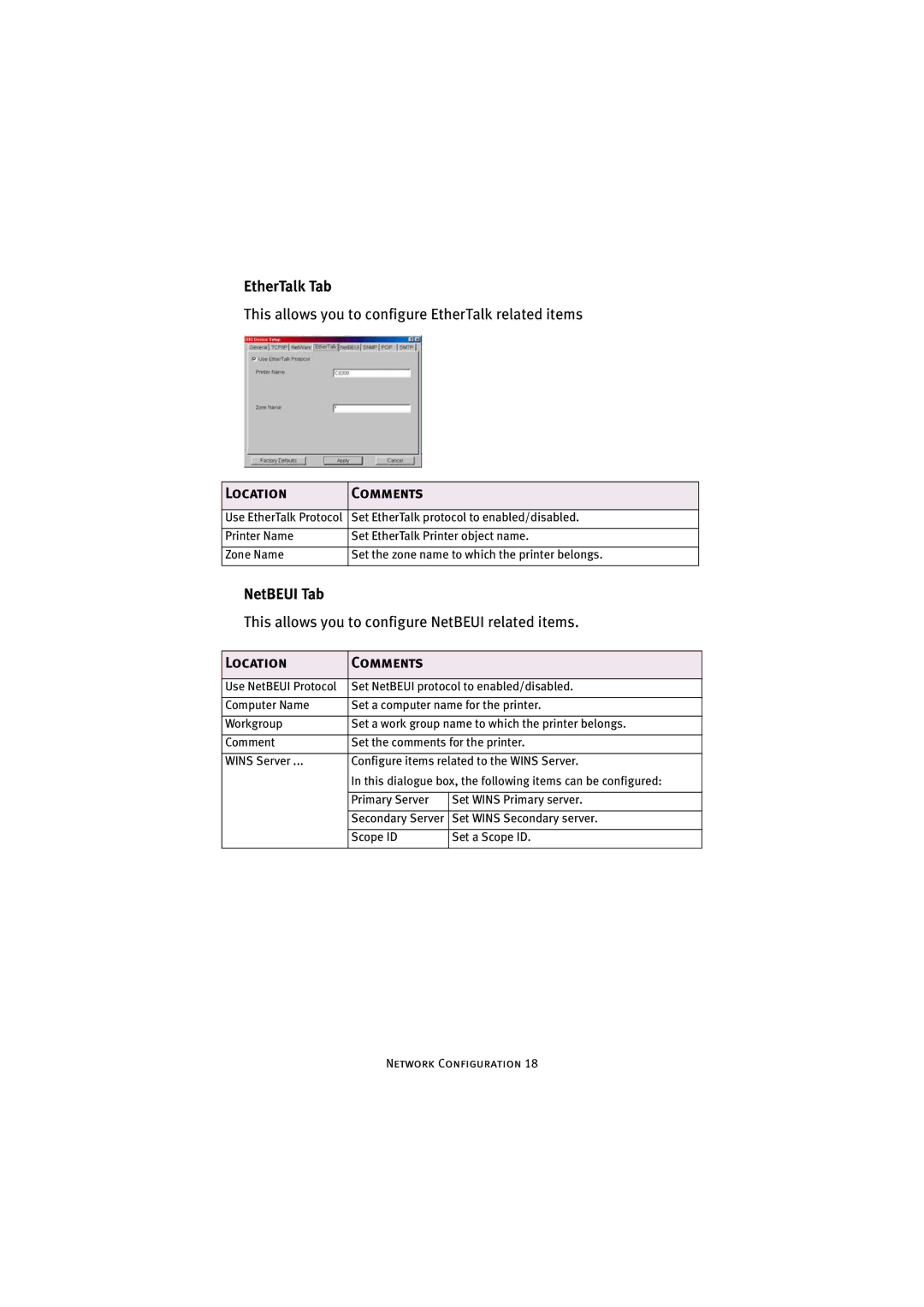 Oki C7500 V2, C9500 V2 manual EtherTalk Tab, NetBEUI Tab 