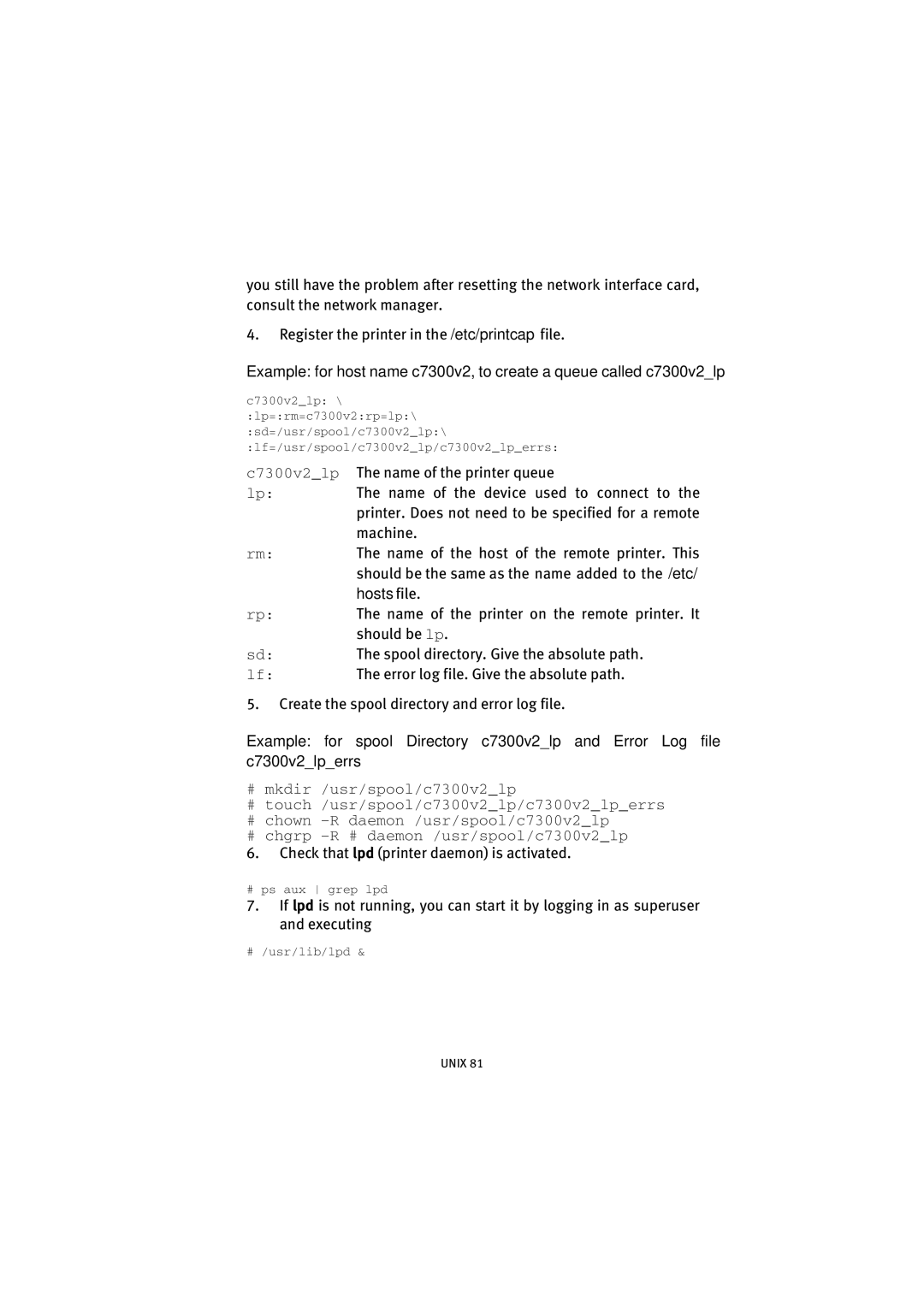 Oki C9500 V2, C7500 V2 manual Check that lpd printer daemon is activated 