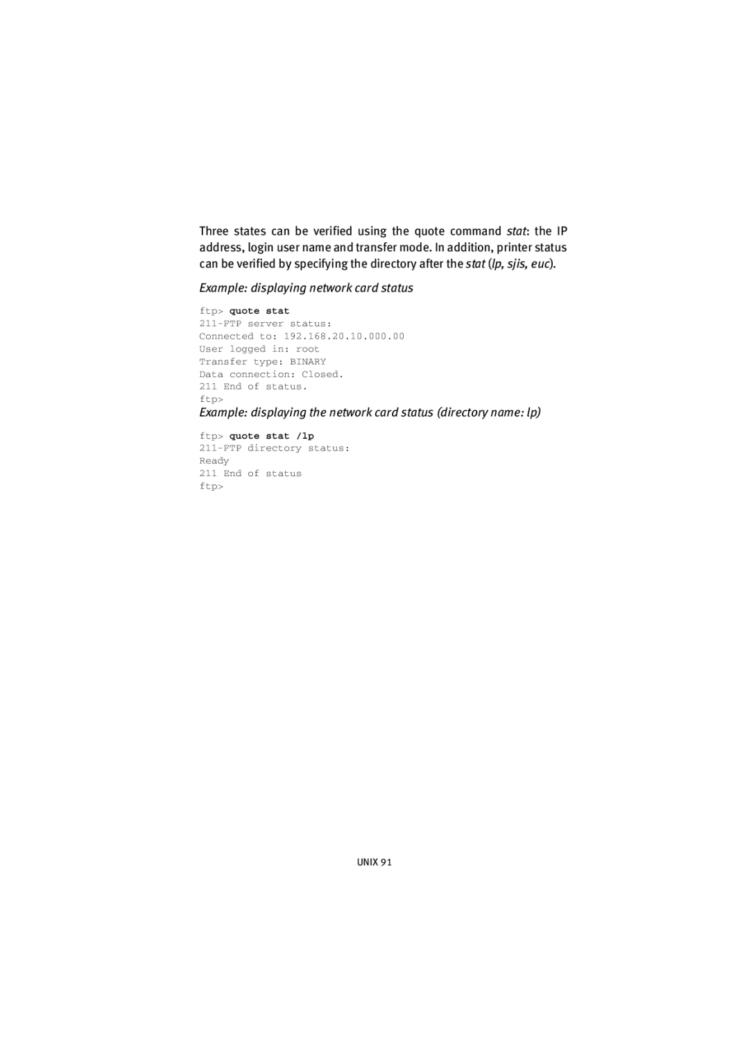 Oki C9500 V2 manual Example displaying network card status, Example displaying the network card status directory name lp 