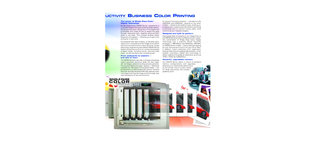 Oki C9200N warranty Uctivity Business Color Printing, Power of Single Pass Color Digital Technology 