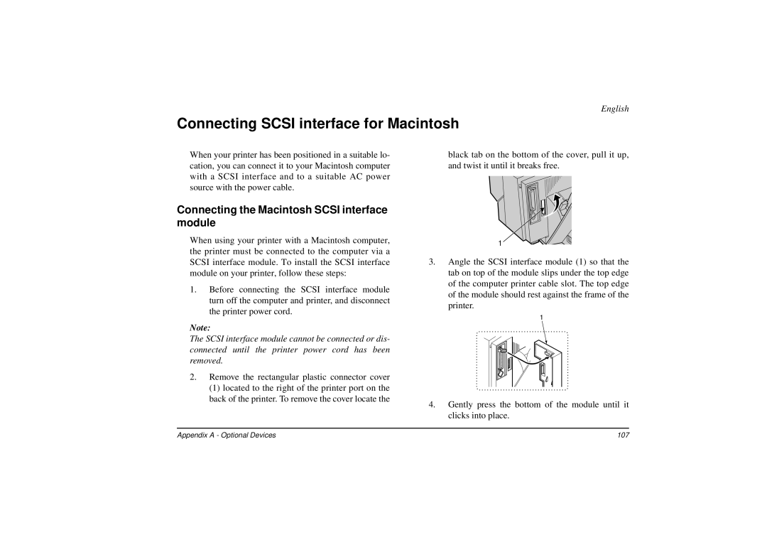 Oki DP-5000 manual Connecting Scsi interface for Macintosh, Connecting the Macintosh Scsi interface module 