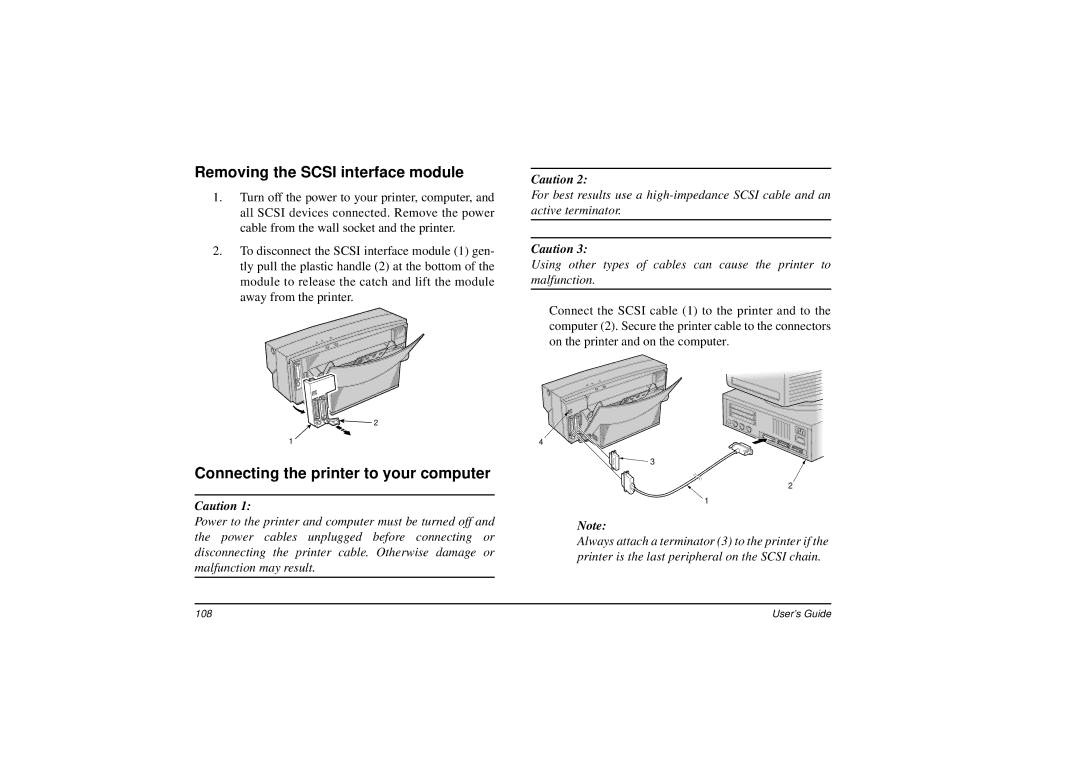 Oki DP-5000 manual Removing the Scsi interface module, Connecting the printer to your computer 