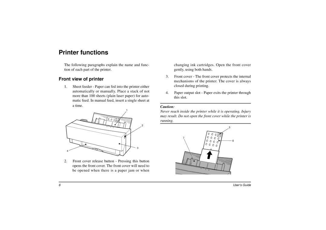 Oki DP-5000 manual Printer functions, Front view of printer 