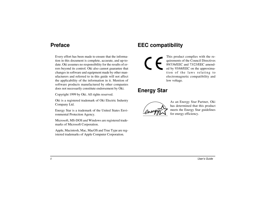 Oki DP-5000 manual Preface, EEC compatibility, Energy Star 