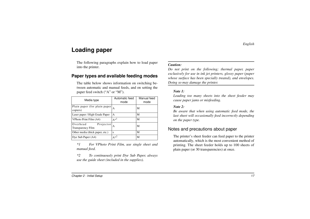 Oki DP-5000 manual Loading paper, Paper types and available feeding modes 