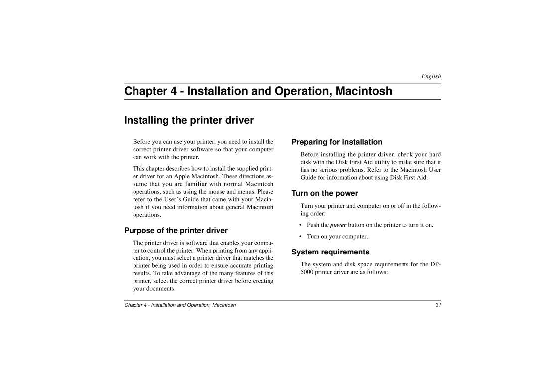 Oki DP-5000 manual Preparing for installation, Turn on the power 