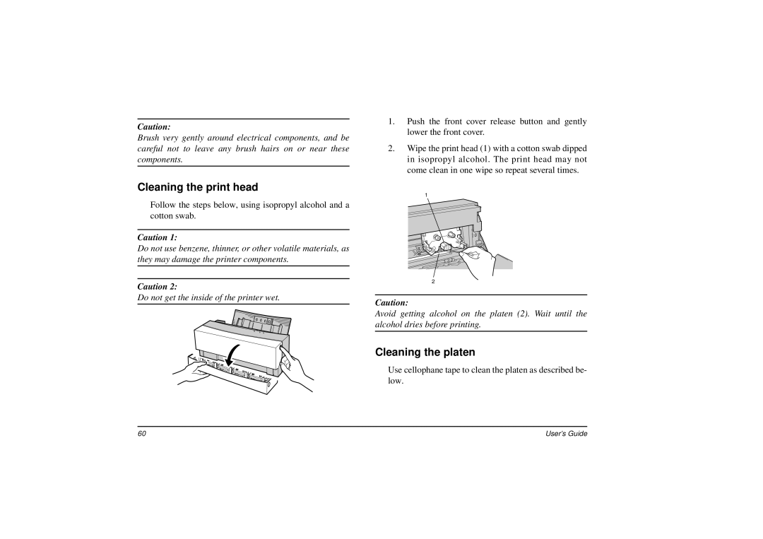 Oki DP-5000 manual Cleaning the print head, Cleaning the platen 