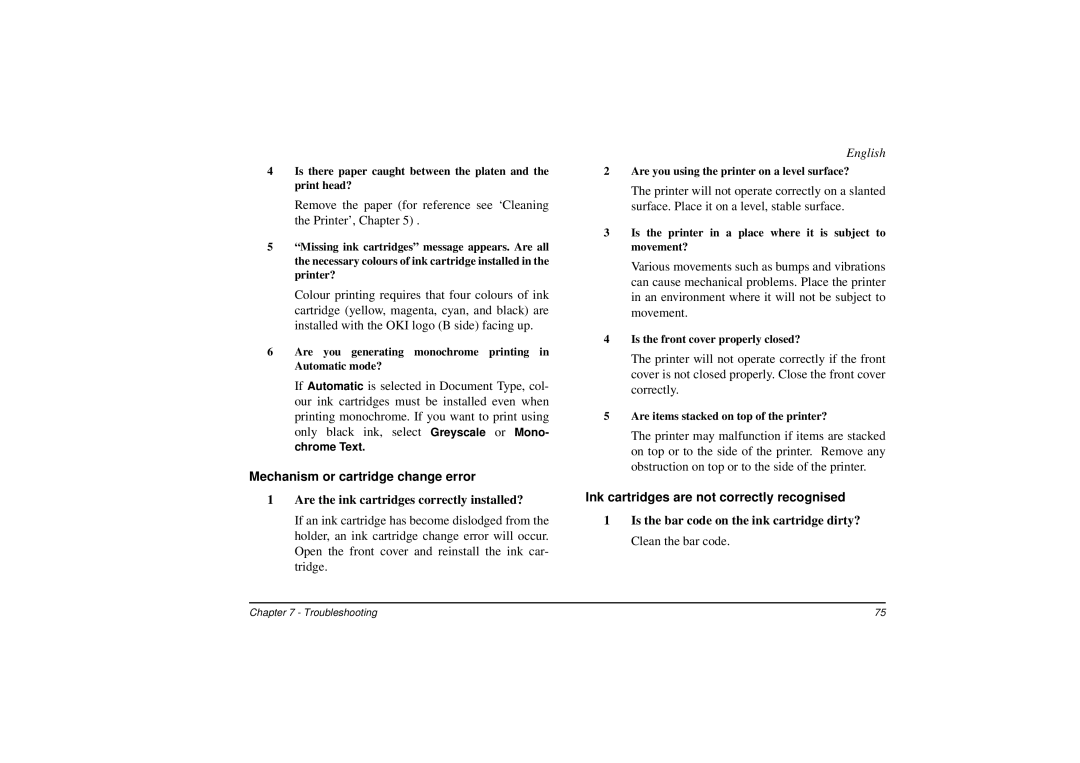 Oki DP-5000 manual Mechanism or cartridge change error, Are the ink cartridges correctly installed? 