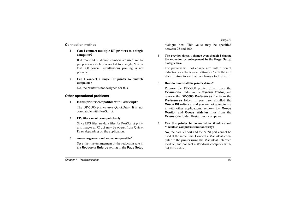 Oki DP-5000 manual Can I connect multiple DP printers to a single computer?, Other operational problems 