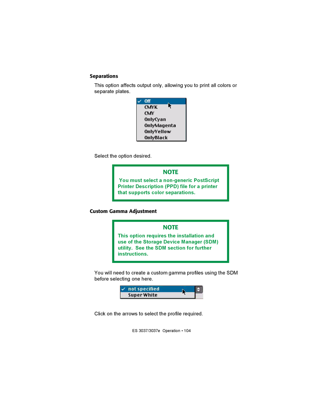 Oki ES3037 manual Custom Gamma Adjustment 