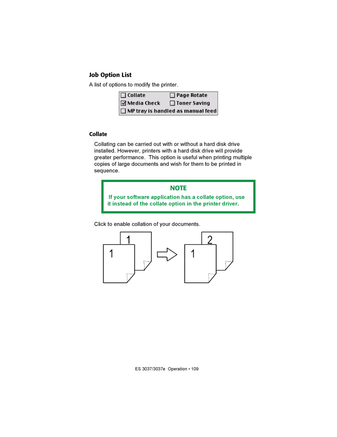 Oki ES3037 manual Job Option List 