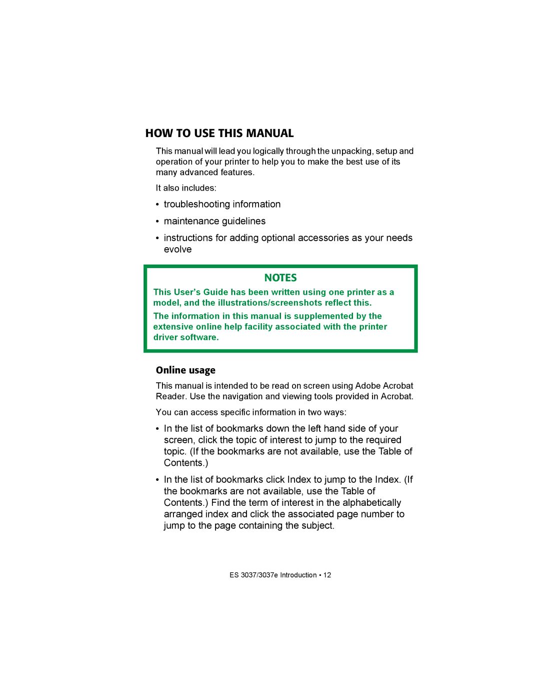 Oki ES3037 manual HOW to USE this Manual, Online usage 