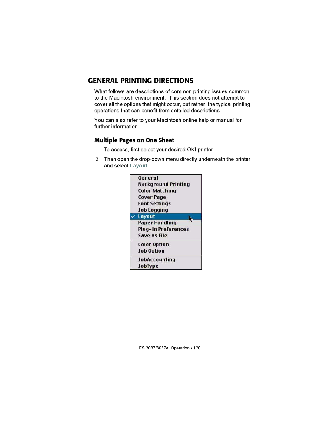 Oki ES3037 manual General Printing Directions, Multiple Pages on One Sheet 