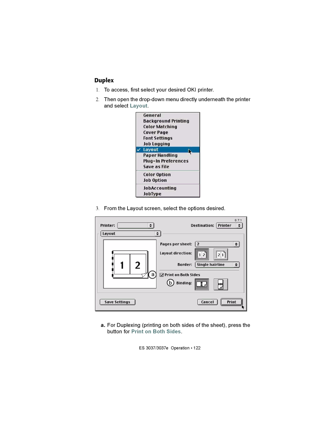 Oki ES3037 manual Duplex 