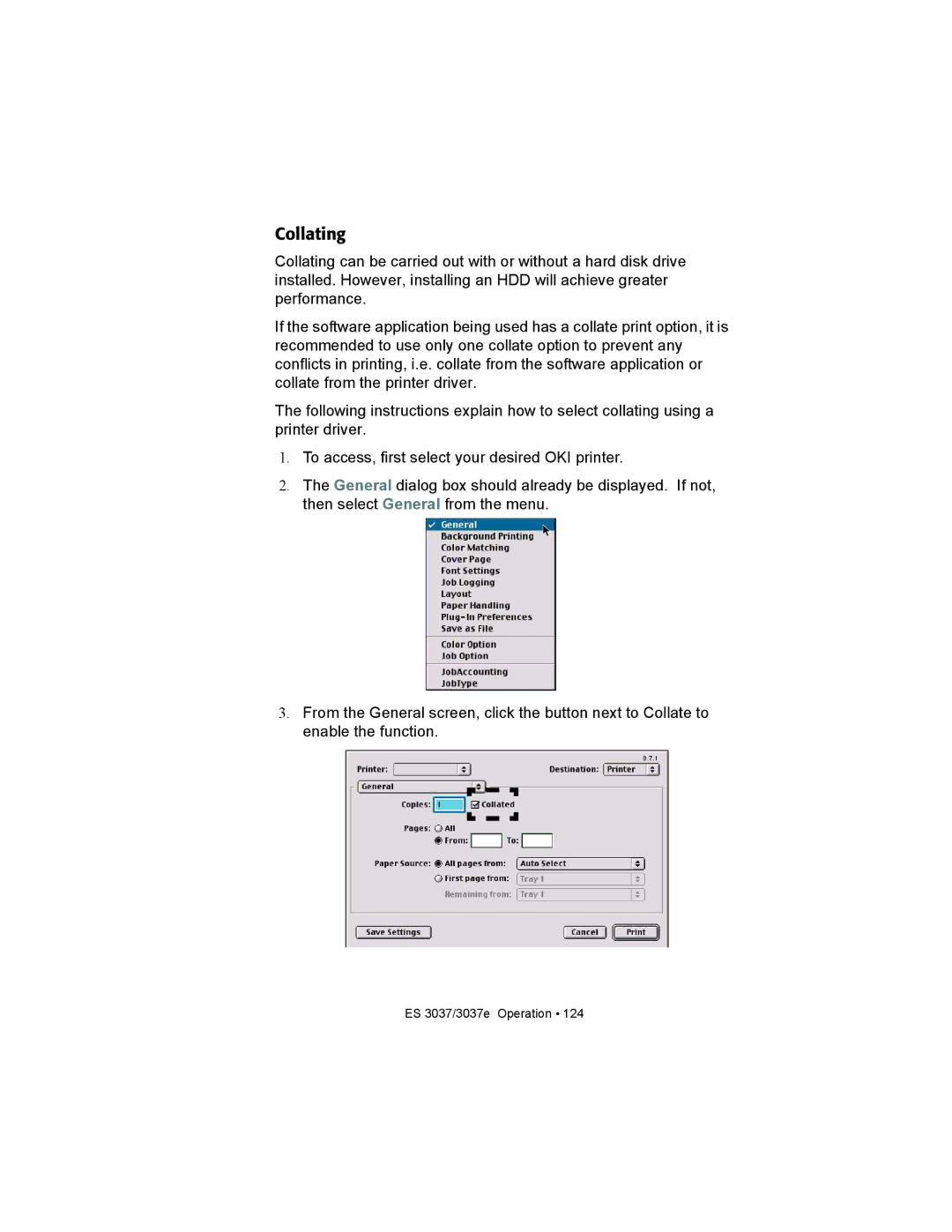 Oki ES3037 manual Collating 