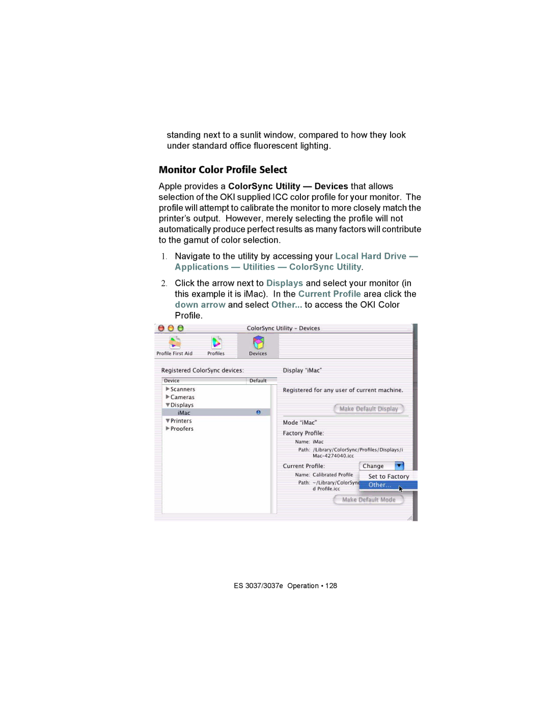 Oki ES3037 manual Monitor Color Profile Select 