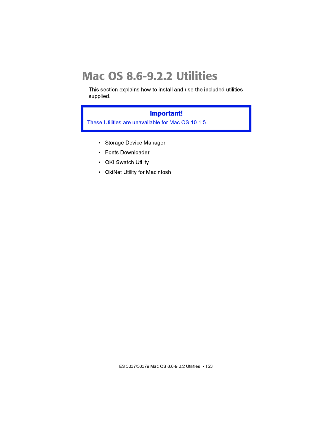 Oki ES3037 manual Mac OS 8.6-9.2.2 Utilities 