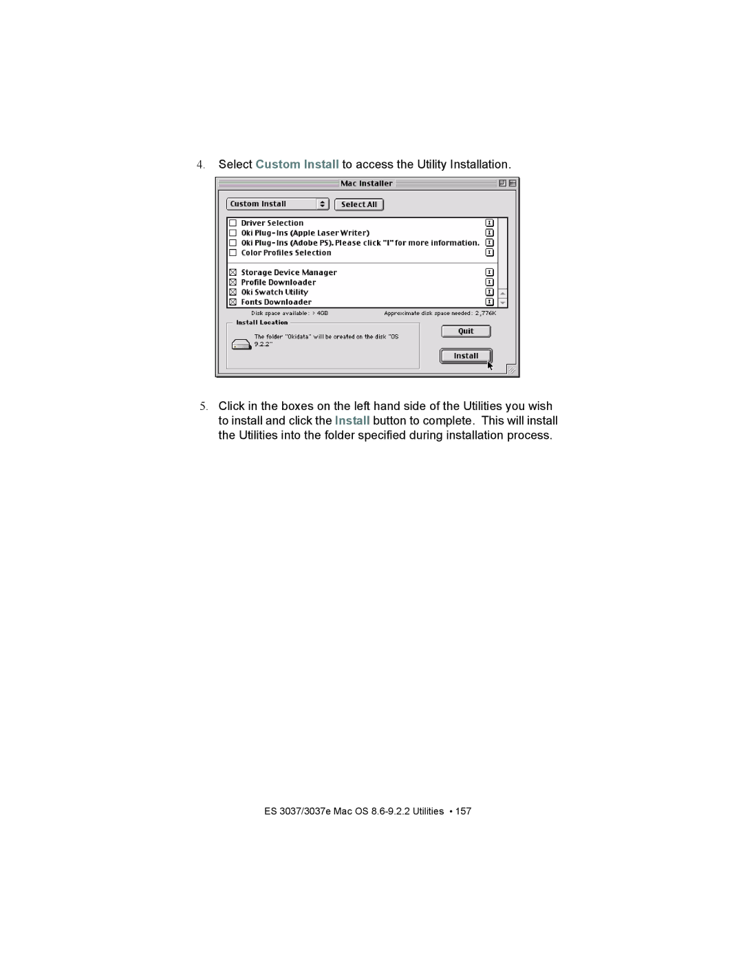 Oki ES3037 manual ES 3037/3037e Mac OS 8.6-9.2.2 Utilities 