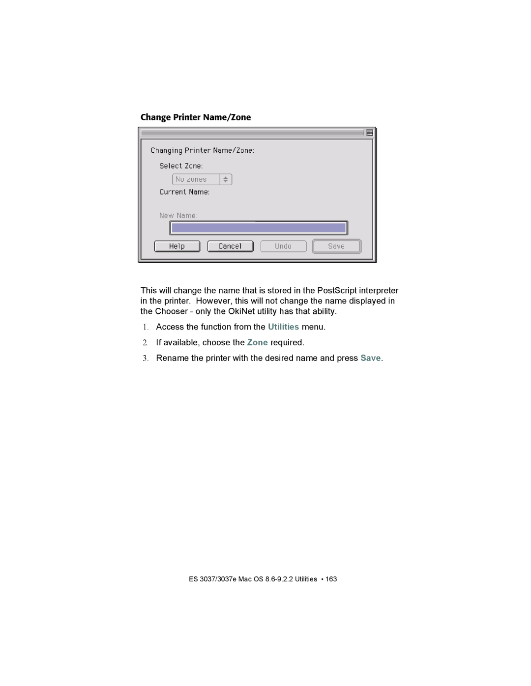 Oki ES3037 manual ES 3037/3037e Mac OS 8.6-9.2.2 Utilities 