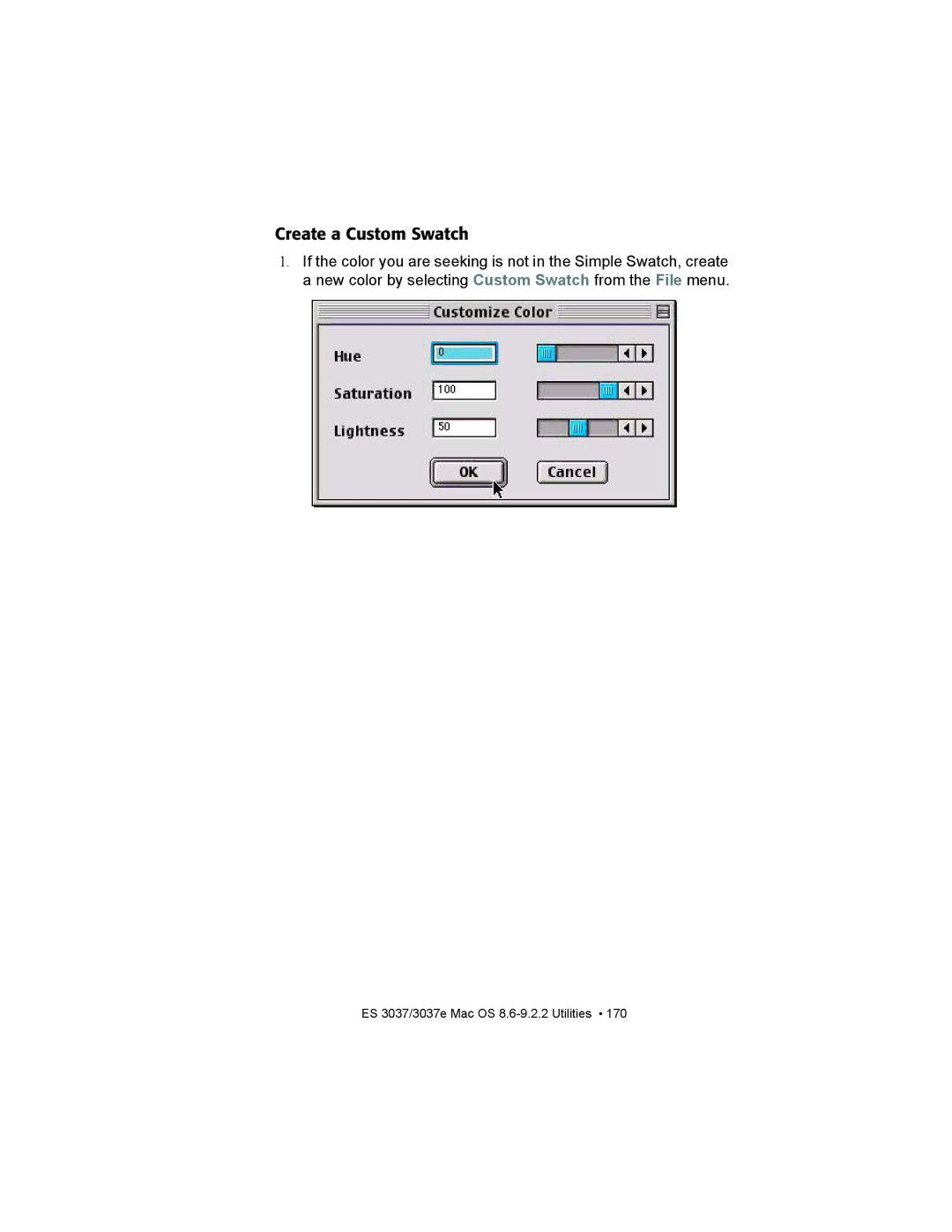 Oki ES3037 manual Create a Custom Swatch 