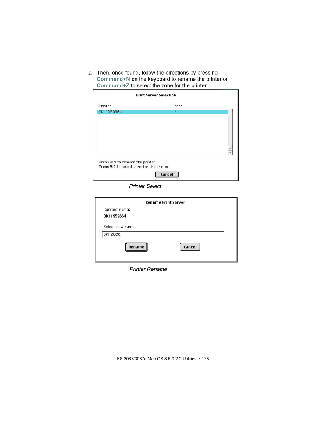 Oki ES3037 manual Printer Select Printer Rename 