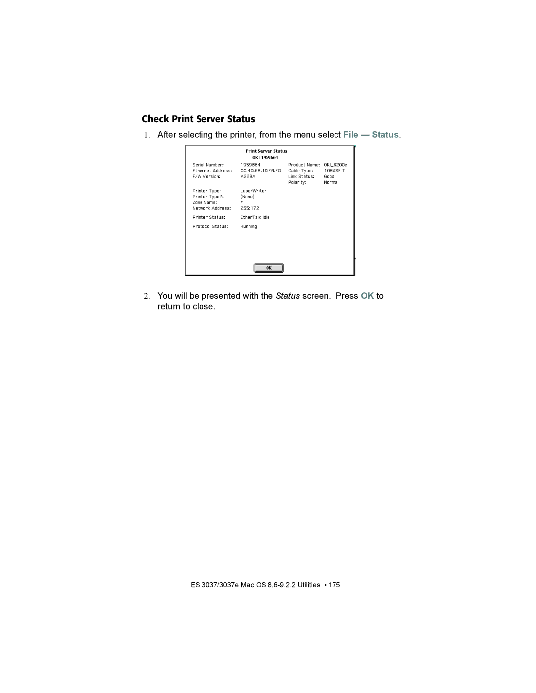 Oki ES3037 manual Check Print Server Status 