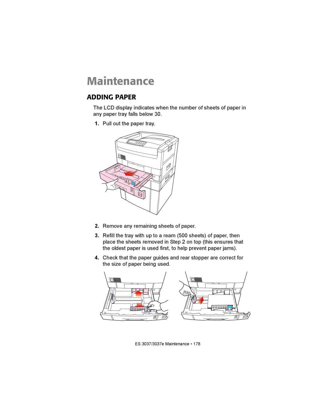 Oki ES3037 manual Maintenance, Adding Paper 