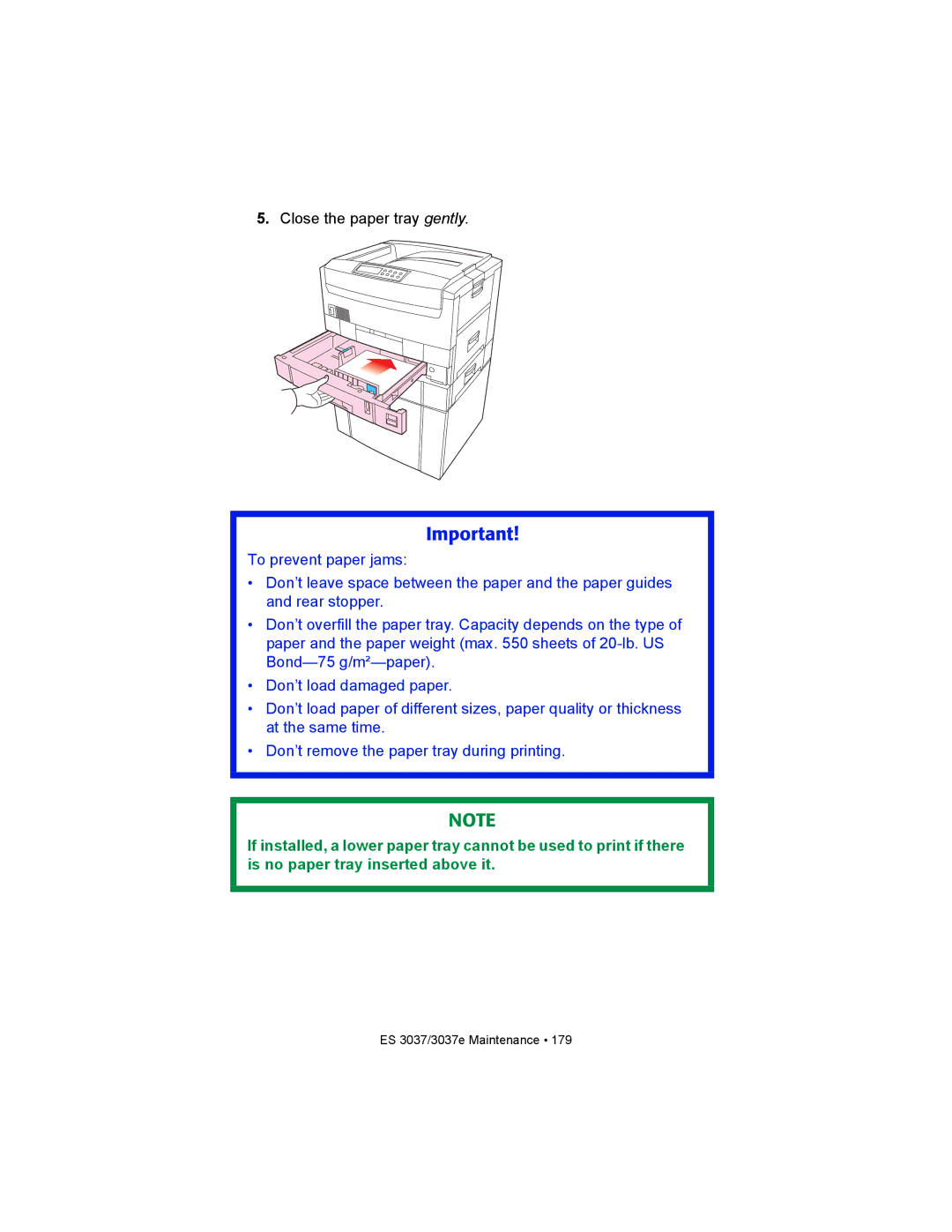 Oki ES3037 manual Close the paper tray gently 