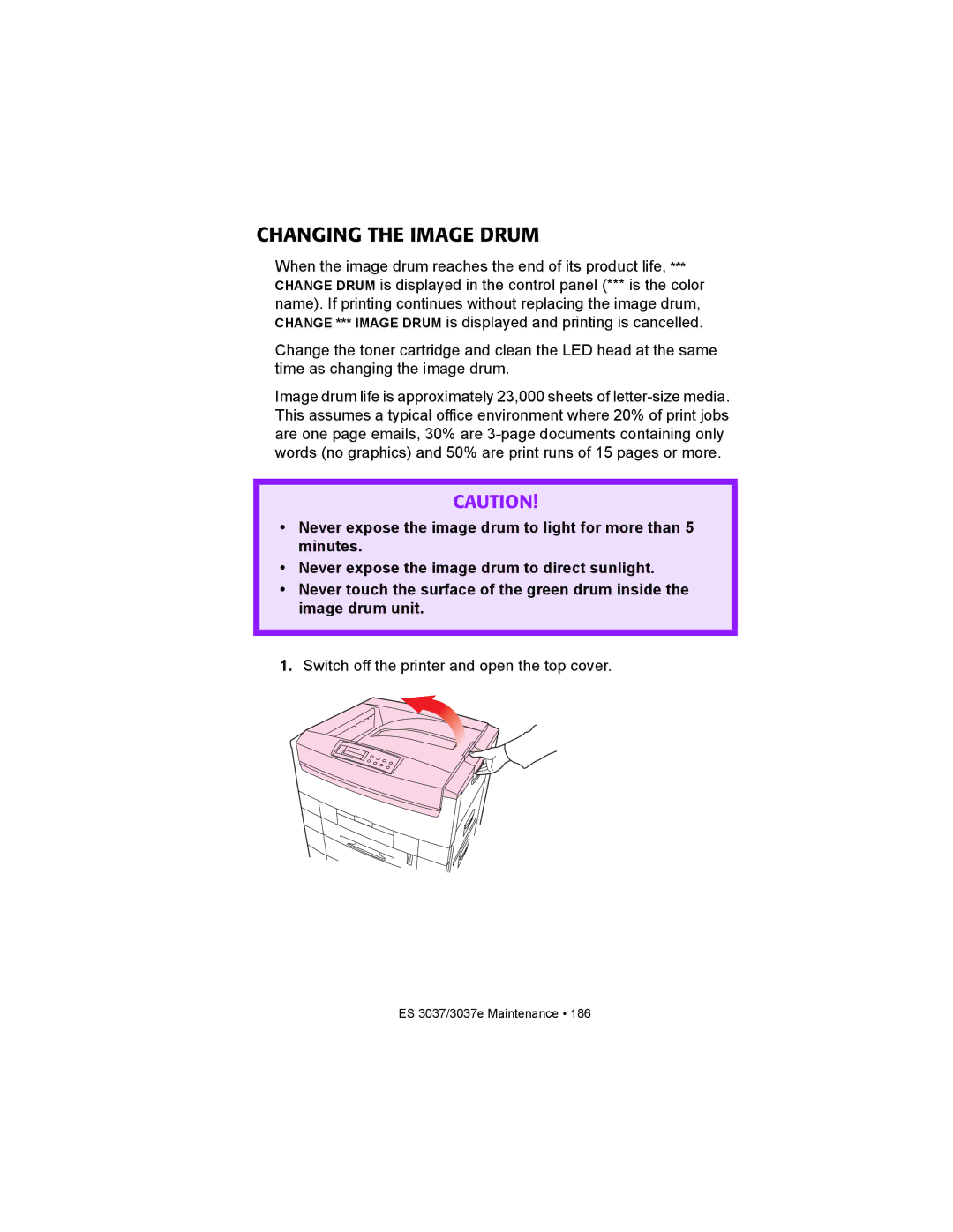 Oki ES3037 manual Changing the Image Drum 