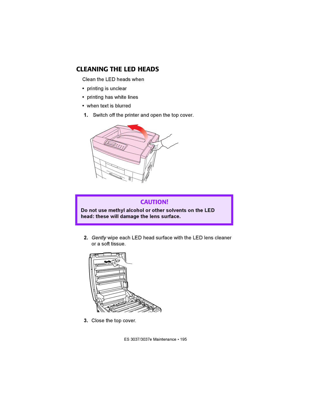 Oki ES3037 manual Cleaning the LED Heads 