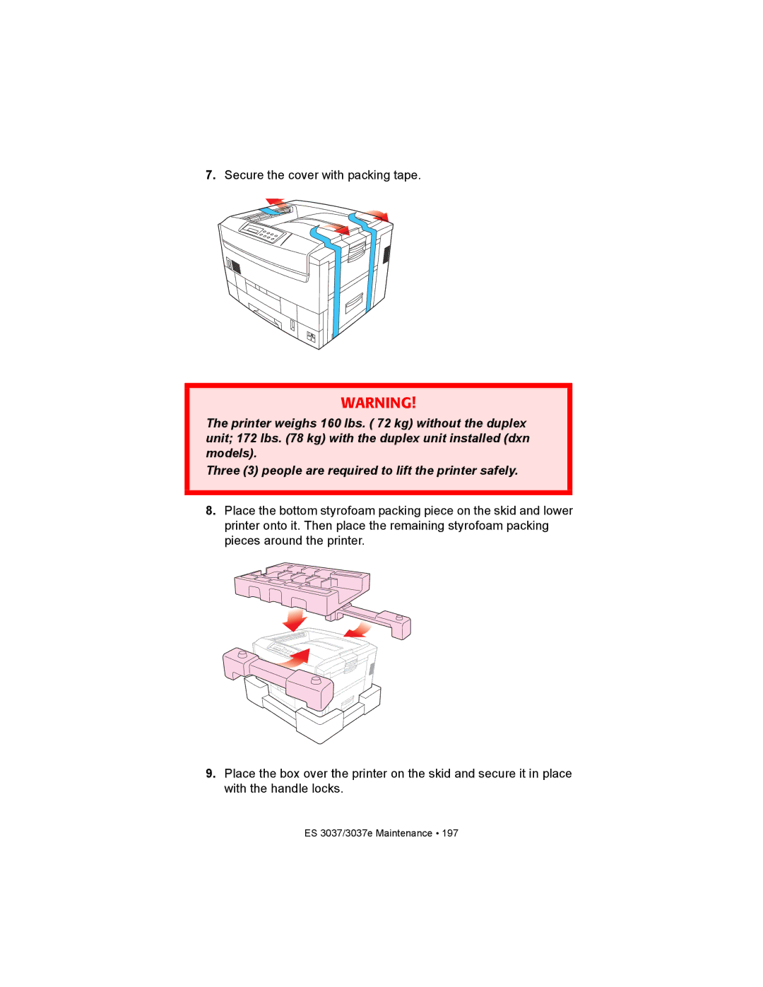 Oki ES3037 manual Secure the cover with packing tape 