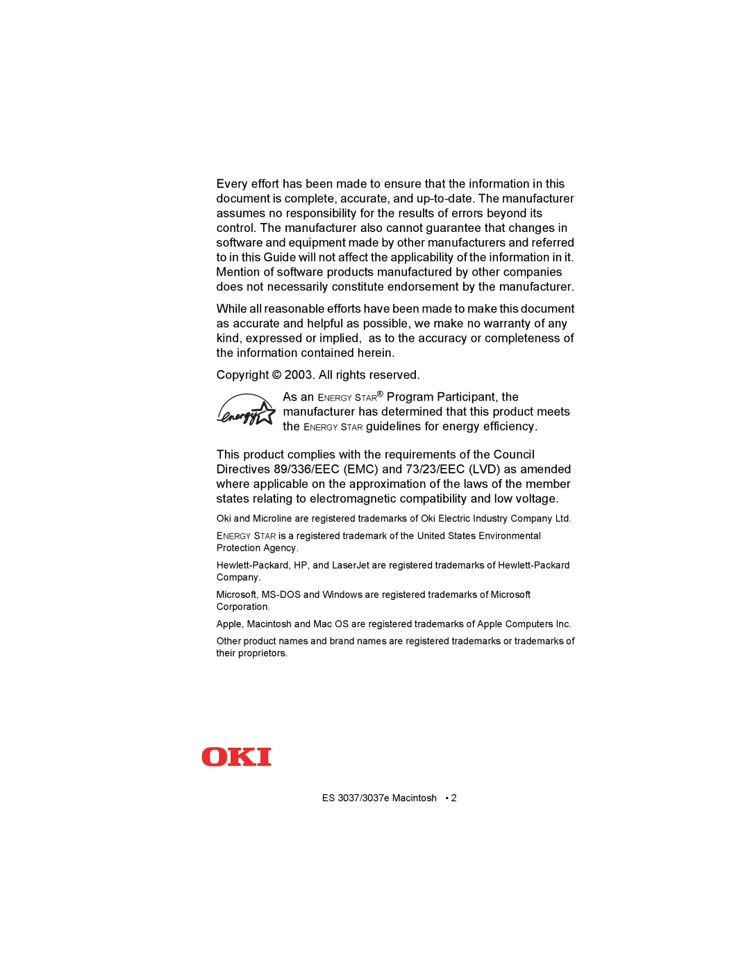 Oki ES3037 manual 