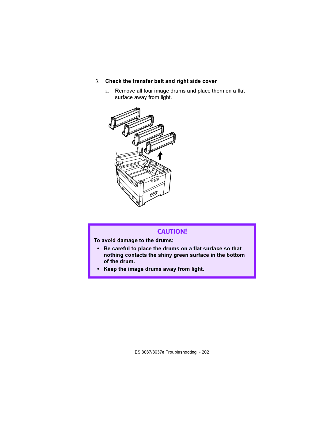 Oki ES3037 manual Check the transfer belt and right side cover 